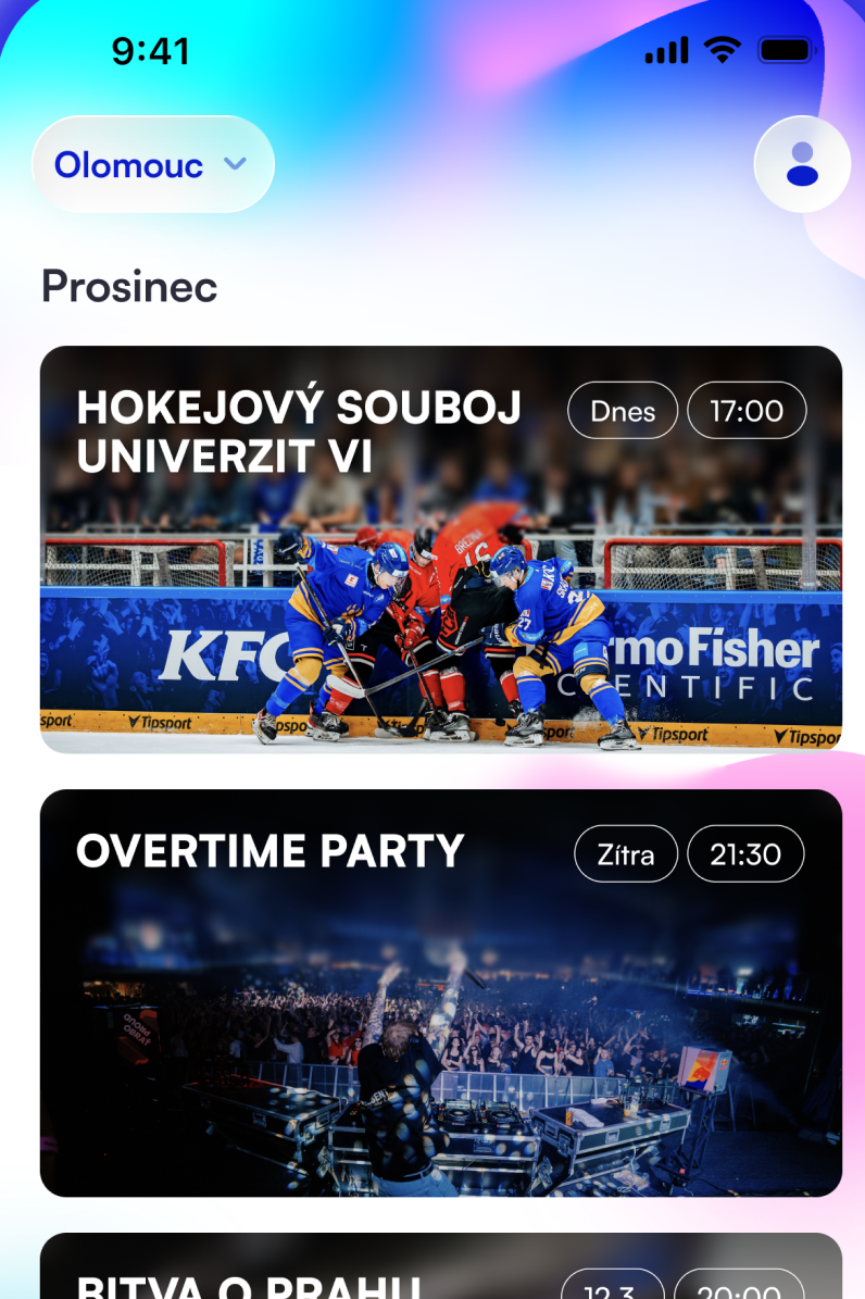 Aplikace UNIlife — přehled událostí