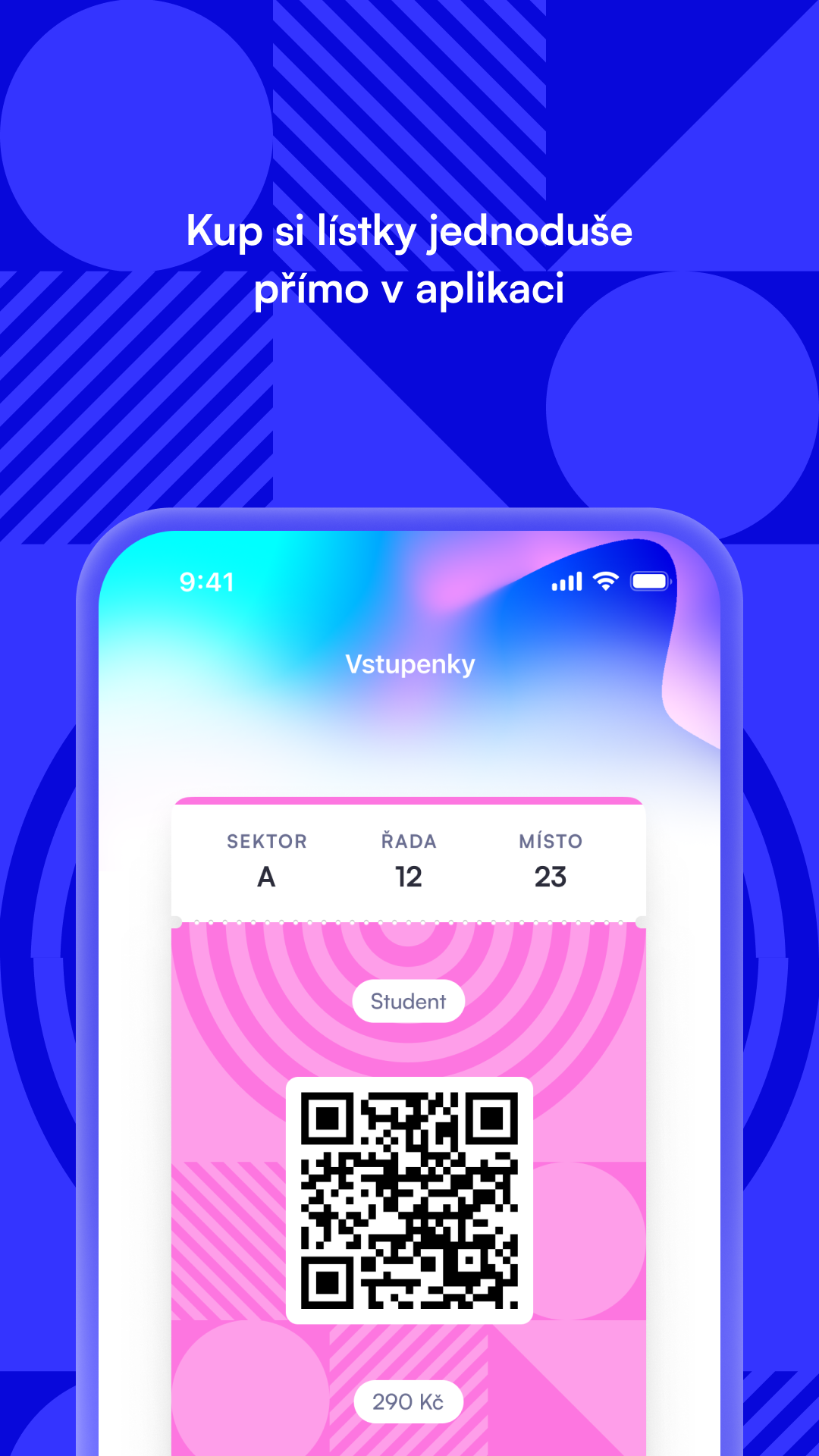 Vstupenka s QR kódem v aplikaci